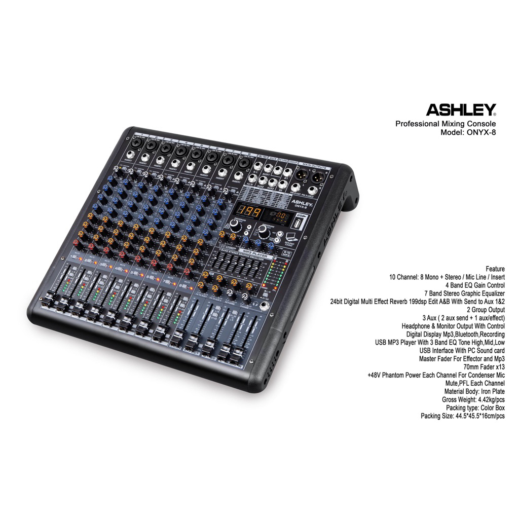 MIXER AUDIO ASHLEY ONYX 8 CHANNEL MIXER ASHLEY ONYX8 USB INTERFACE ORI