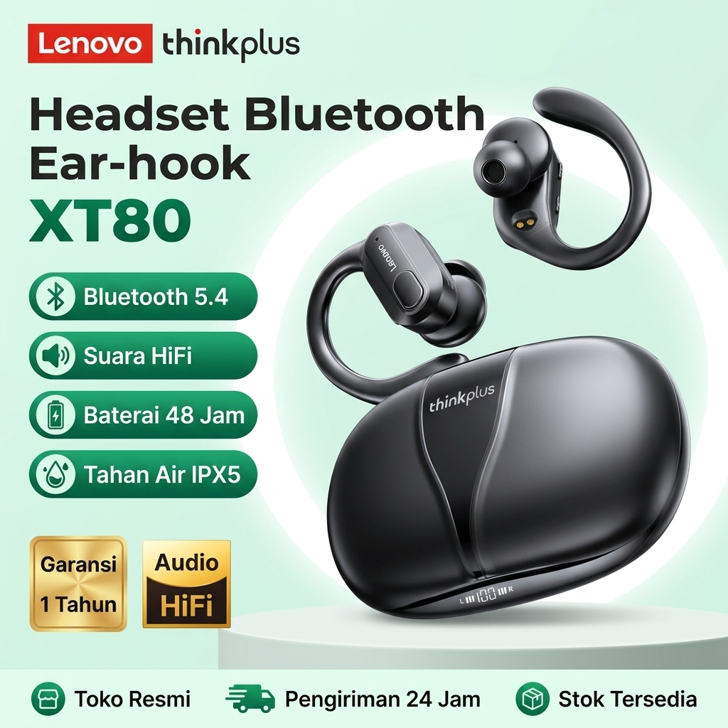 Headset Bisnis Lenovo ThinkPlus XT80 Kontrol Sentuhan, Atur Volume Saat Rapat, Garansi 1 Tahun