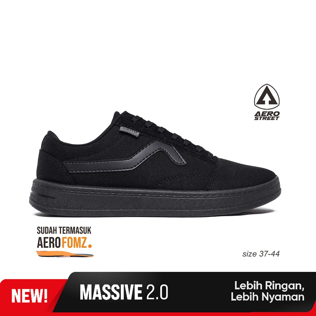 Aerostreet 37-44 Massive Low 2.0 All Black - Sepatu Sneakers Casual