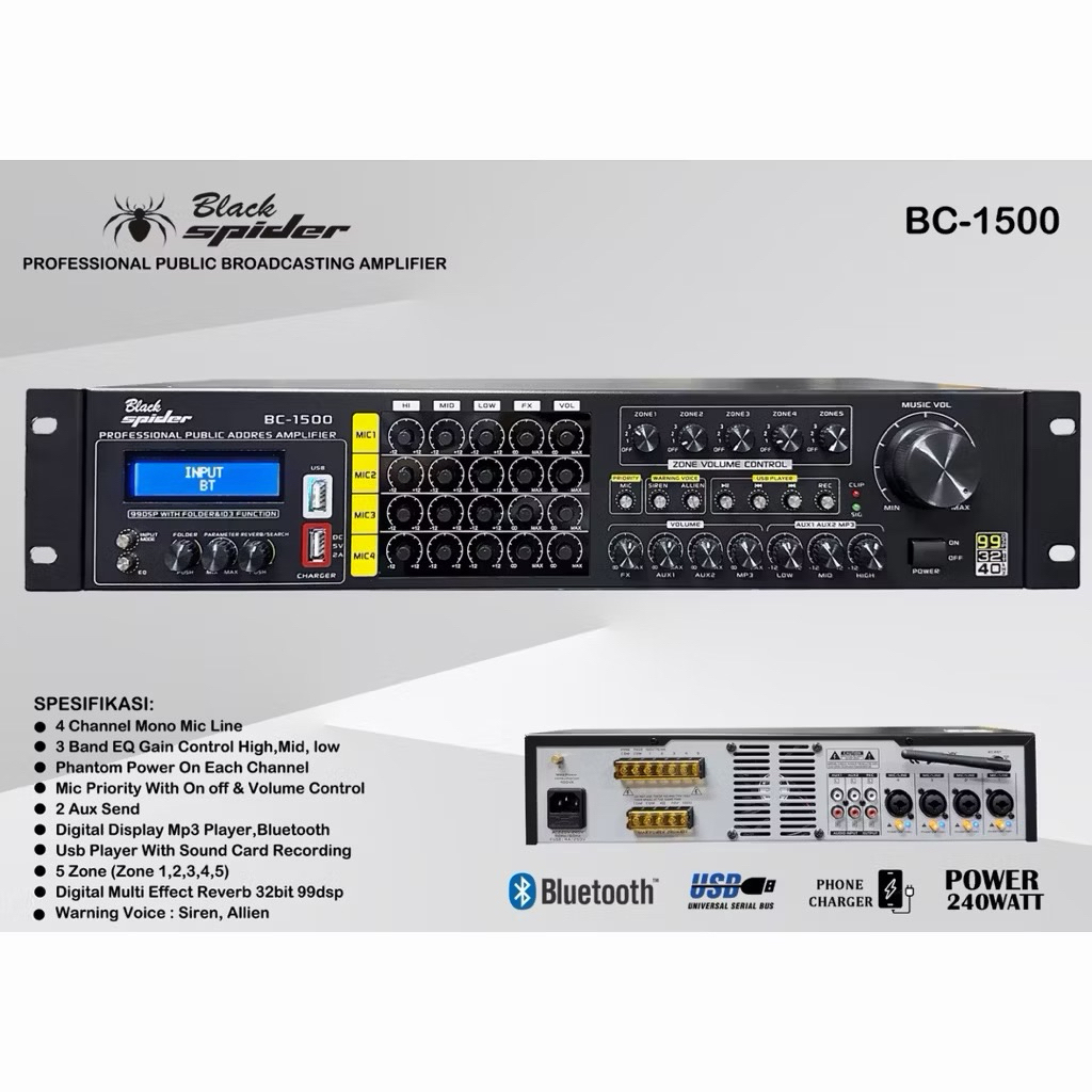 Power ampli blackspider BC-1500 Bc1500 Bc 1500 original amplifier Karaoke NEW