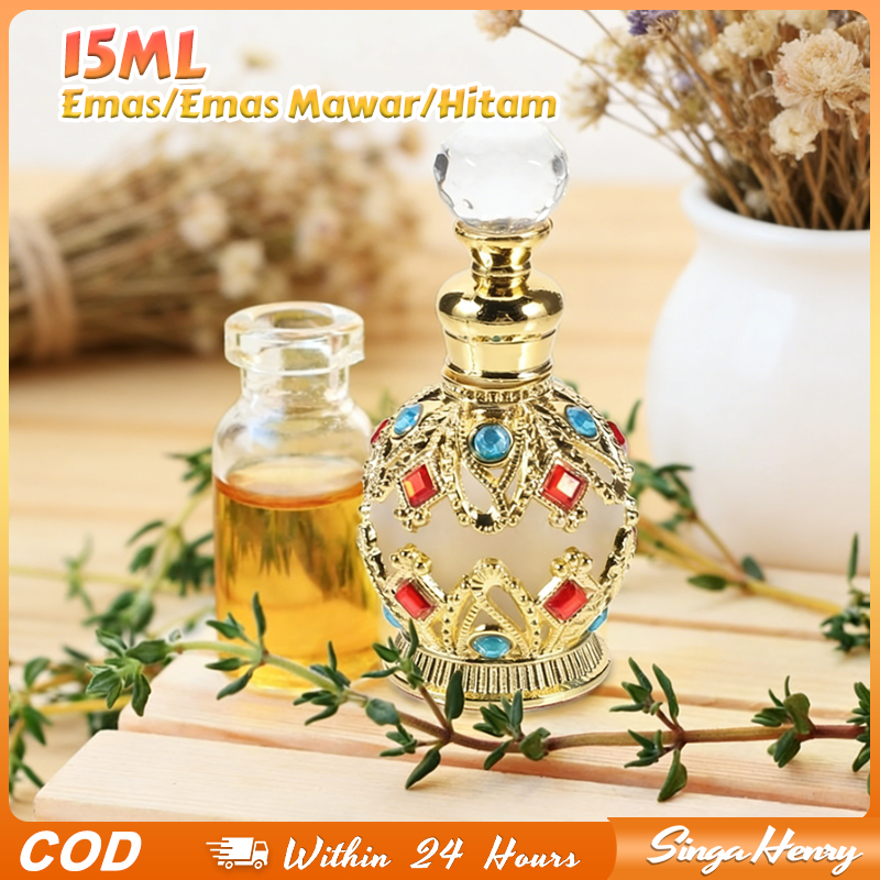 Botol Kosong Parfum Arab 15ml Refillable Botol Kecil Kaca Hiasan Dekorasi Mewah Elegan