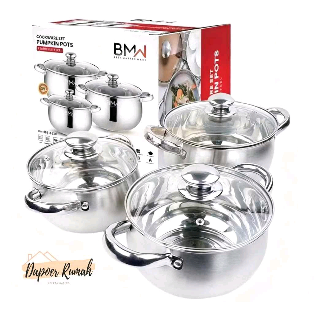 Panci Set Pumpkin BMW 3 Pcs/Panci Tutup Kaca/Panci Soup Labu