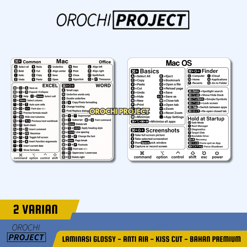 Sticker Stiker Kerpean Kombinasi Tombol Contekan Shortcut Keyboard Mac Book Vinyl Glossy Anti Air HP