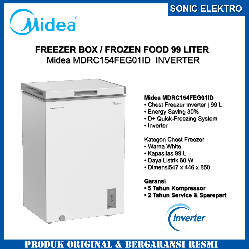 Midea Freezer Box 100 Liter / Chest Freezer Midea 100 Liter Inverter Hemat Daya Type MDRC154FEG01ID