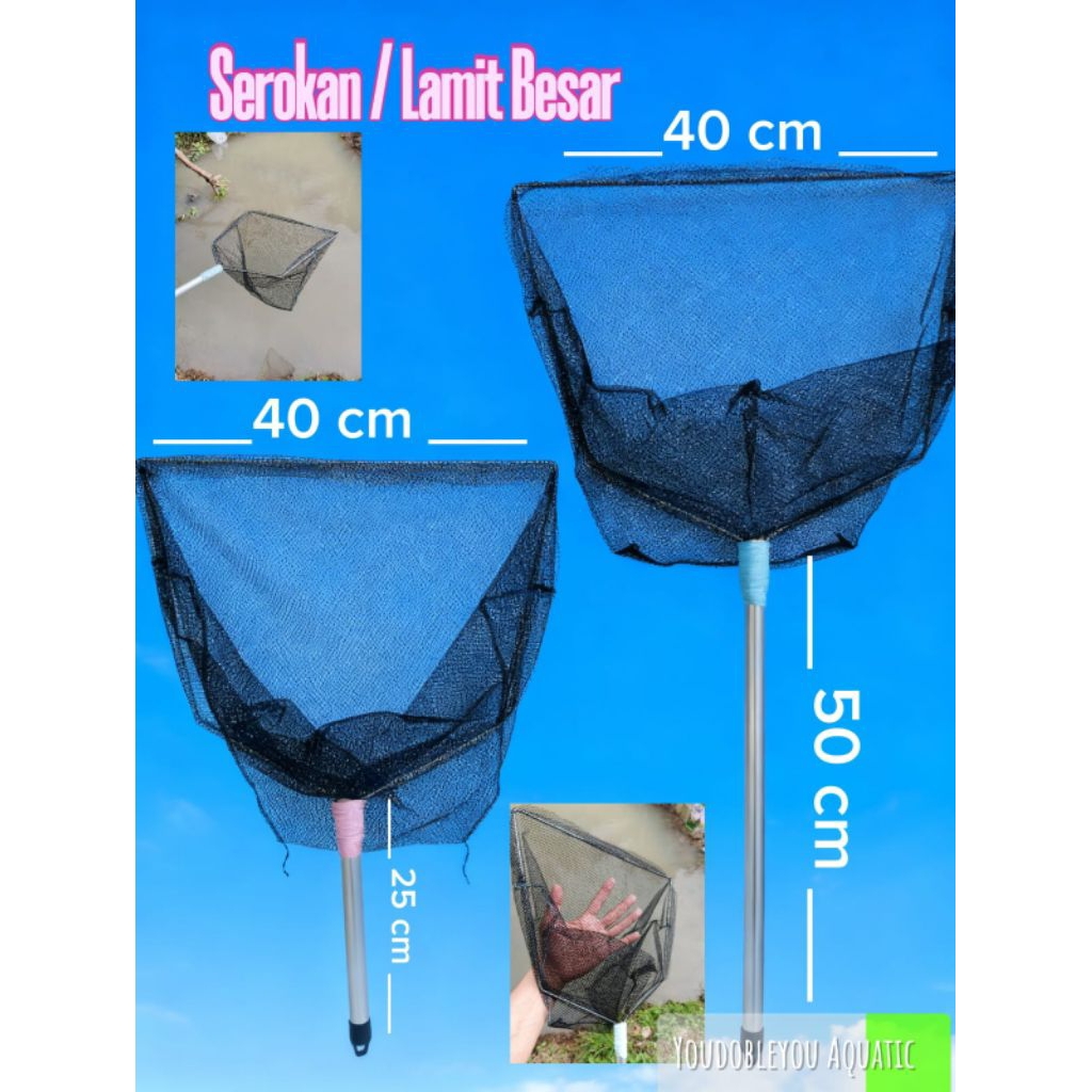 serokan ikan besar diameter 40cm gagang almunium 50cm serokan seser jaring ikan nila koi mas lele