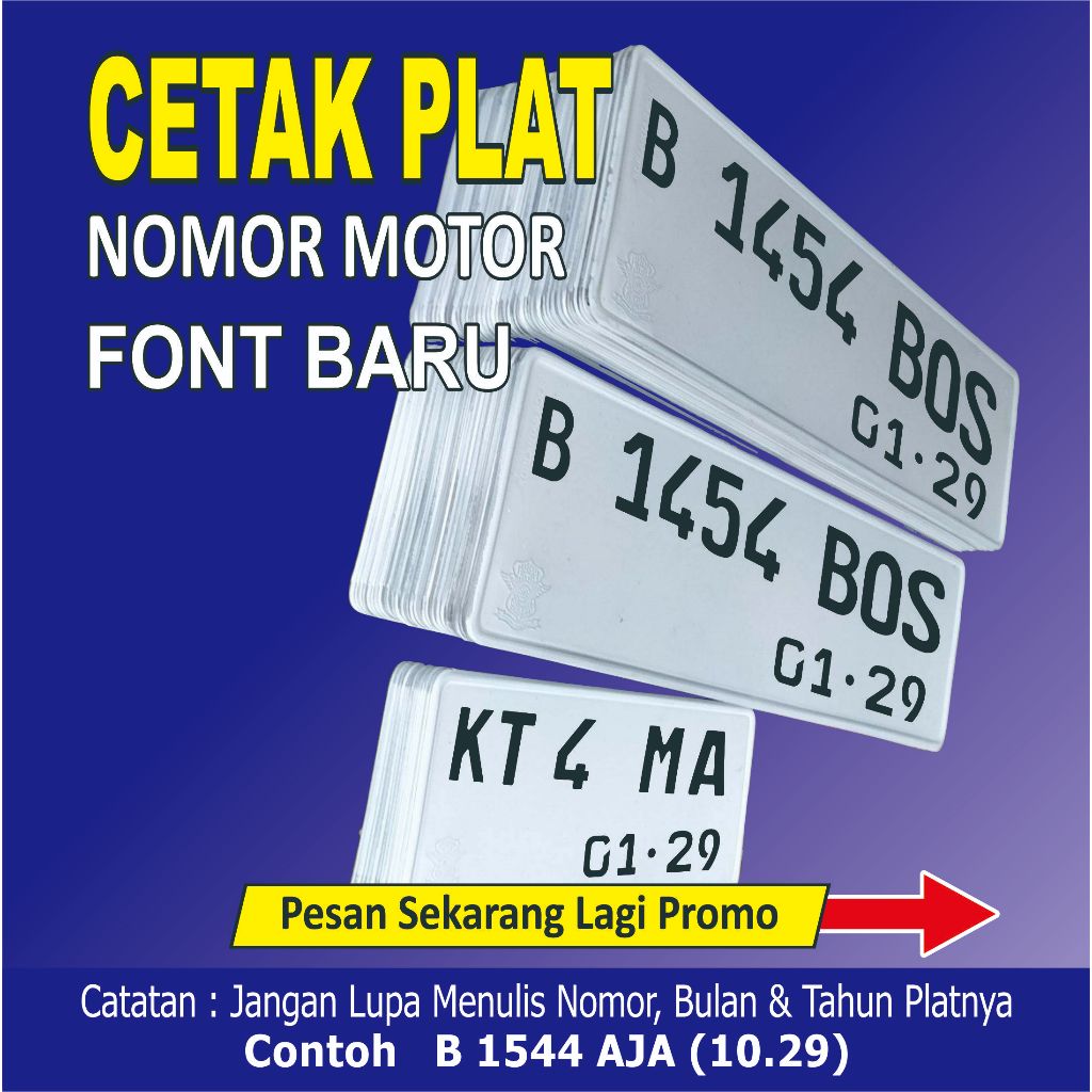 PLAT MOTOR STANDAR PUTIH DAN FONT BARU