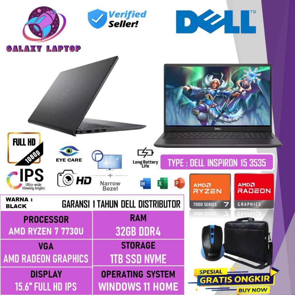 Laptop Dell Inspiron 15 3535 Touch Amd Ryzen 7 7730U RAM 32GB SSD 2TB 15.6 Full HD Ips Win11 Home