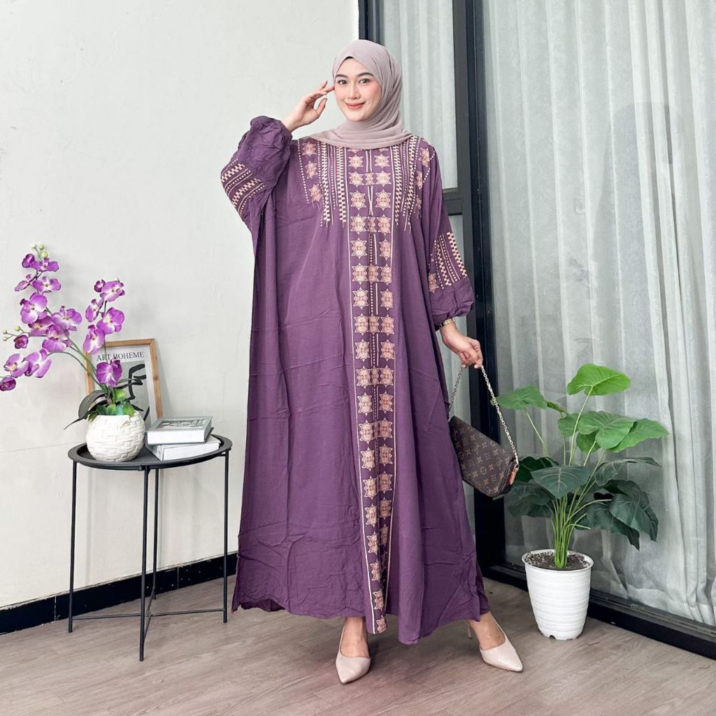 Gamis Kaftan Terbaru Motif Tifani Rayon Premium Busui Resleting Depan Jumbo