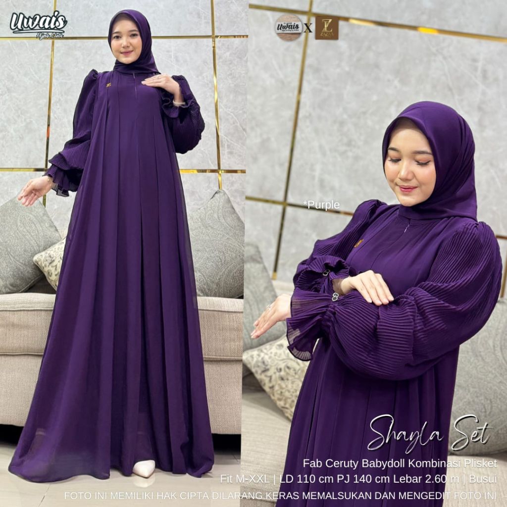 GHUI ~ SHAYLA SET SETELAN GAMIS SYAR’I JUMBO SET KHIMAR BUSUI FRIENDLY UWAIS X ZAZAA LABEL CERUTY KO