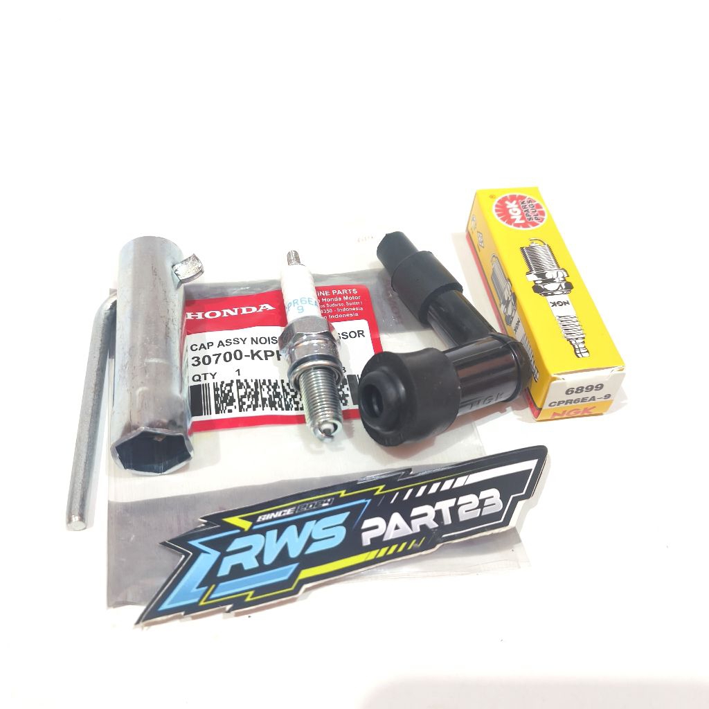 TUTUP BUSI + CANGKLONG BUSI + BUSI CPR6EA-9 SUPRA X 125 KARISMA KIRANA REVO ABS REVO FIT INJEKSI