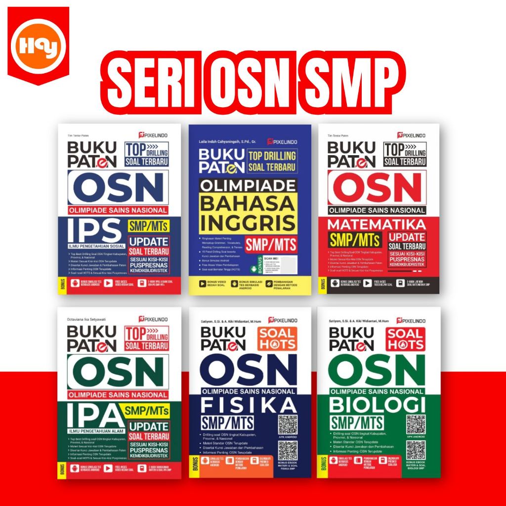 Buku Paten OSN Olimpiade Sains Nasional SMP, IPS, IPA, Bahasa Inggris Matematika, Biologi, Fisika SM