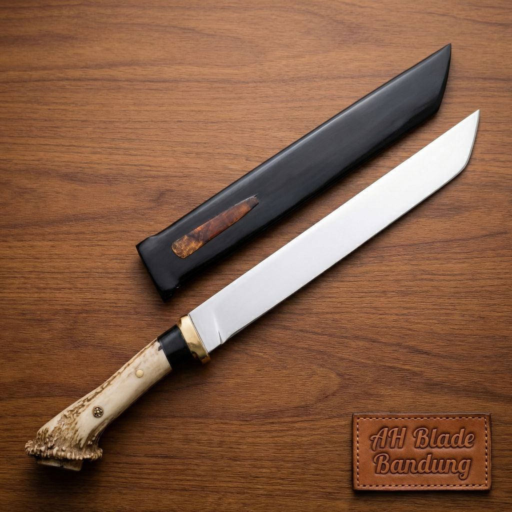 AH blade Pisau Sembelih Qurban Baja Bohler K110 Handle Tanduk Rusa Kayu Ebony Super Tajam