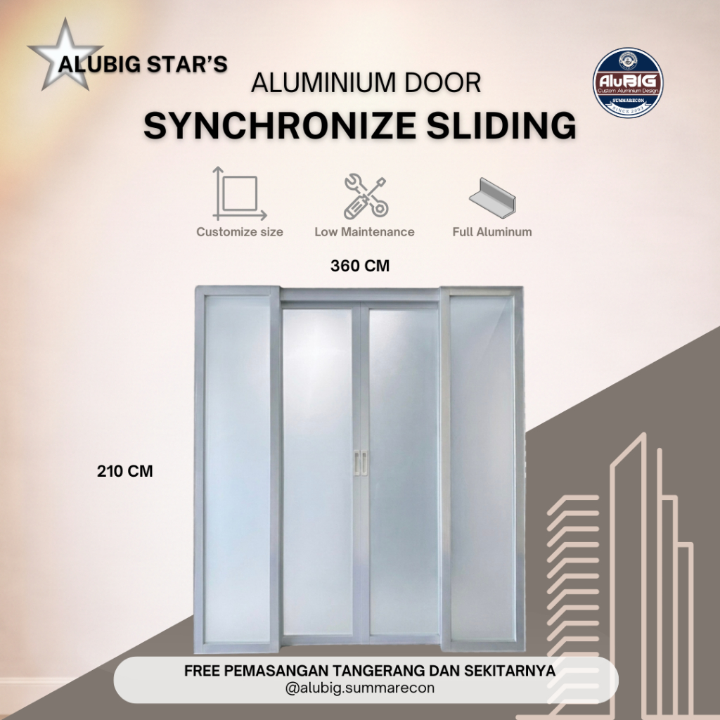 Synchronize Sliding Door "ALUBIG STARS" - Pintu Sekat Ruangan Aluminium Minimalis - Full Aluminium