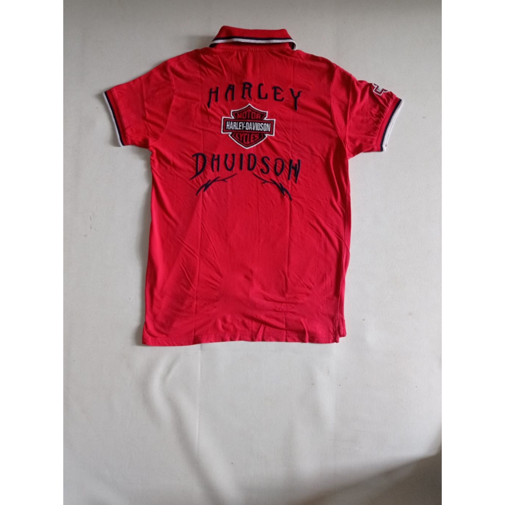 Kaos Polo Harley Davidson Full Bordir Warna Merah Second Brand Harley Davidson