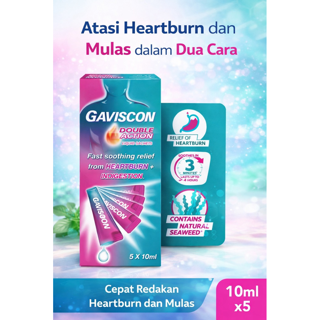 Gaviscon Double Action / Peppermint Sachet 5x10ml / Tablet Kunyah isi 16 Tablet Sakit Tekak Lambung 