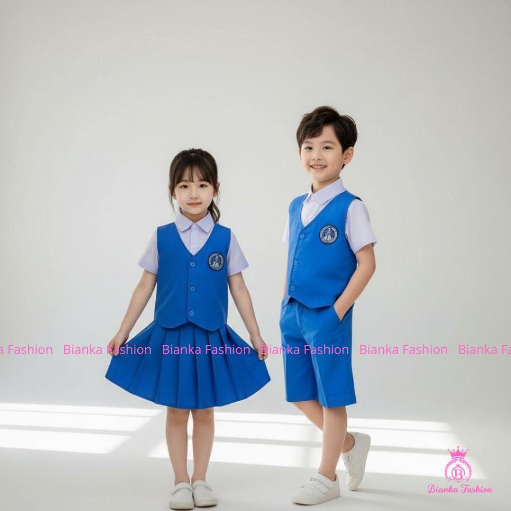 Bianka Fashion -Set Seragam TK Nasional Laki-Laki dan Perempuan Panjang/Pendek Biru Muda TK/Paud