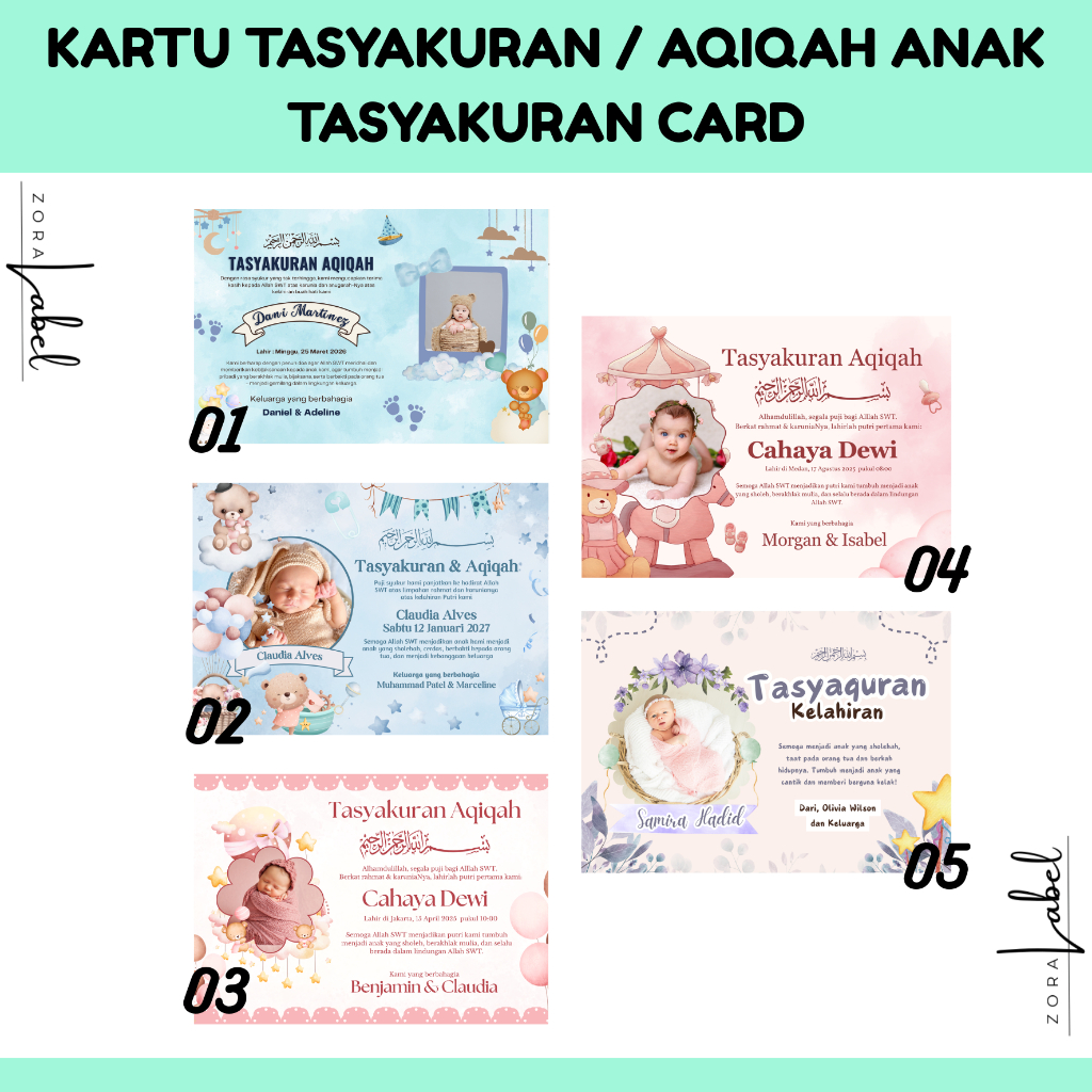Cetak Kartu Aqiqah Custom Nama Bayi – Kartu Ucapan Tasyakuran Aqiqah – Kartu Thank You Aqiqah Murah