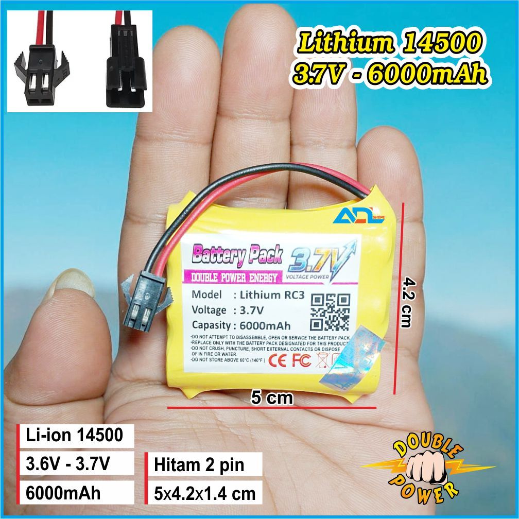 Batre Mainan Anak RC Baterai Mobil RC Type Rc3 Lithium 14500 3.6V - 3.7V - 6000mah Soket Hitam 2 pin