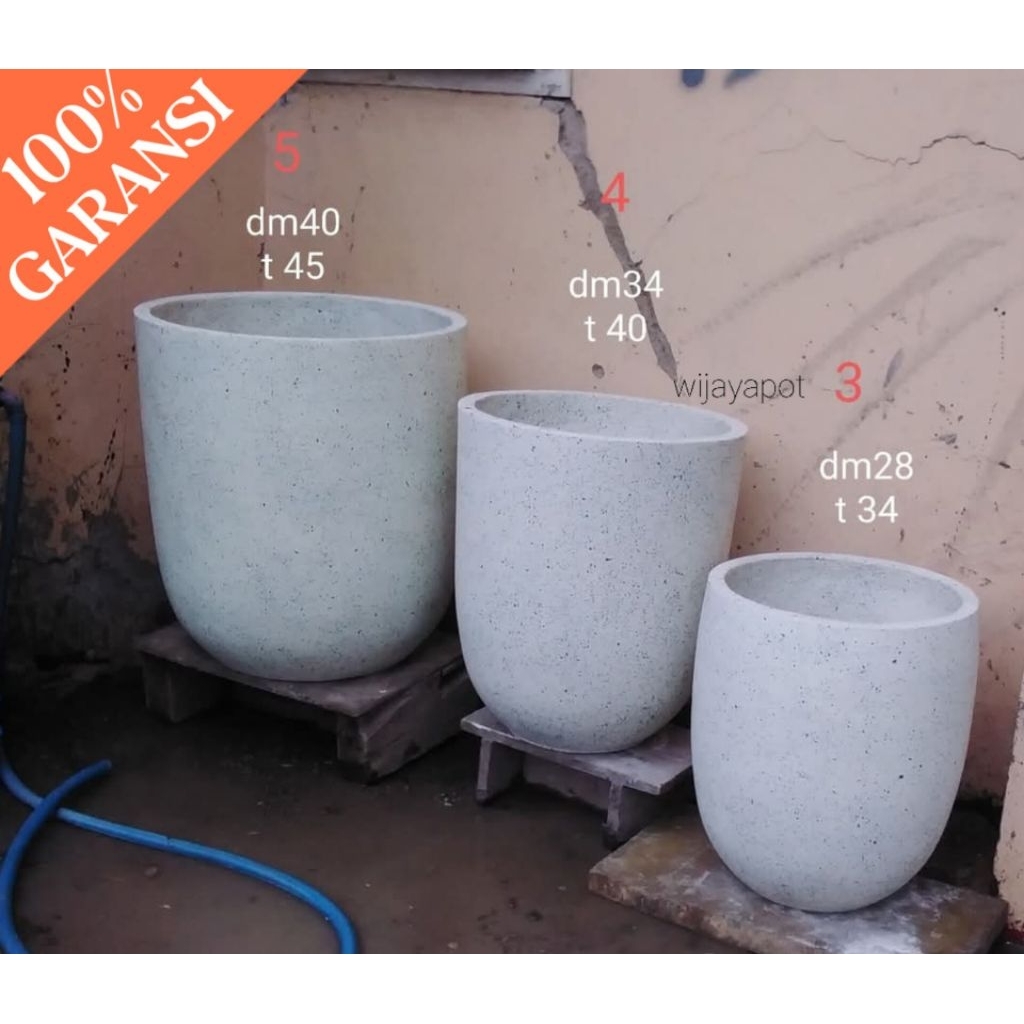 Pot Tabung Semen Jumbo Tinggi 34/40/45 cm untuk Tanaman Hias Besar dengan Packing Kayu