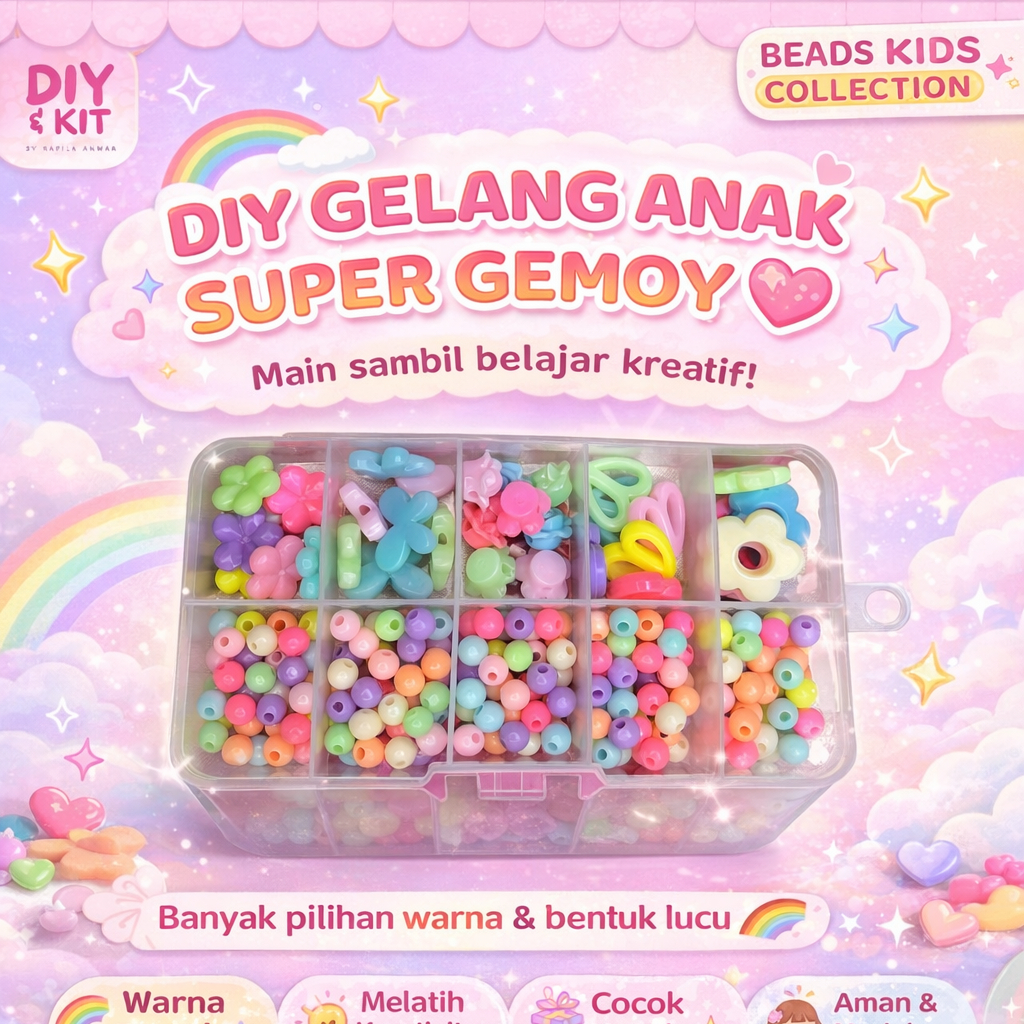 DIY BEADS KIT FOR KIDS / PAKET MERONCE ANAK / MANIK MANIK GELANG KALUNG / DIY CRAFT KIT ANAK / MAINA