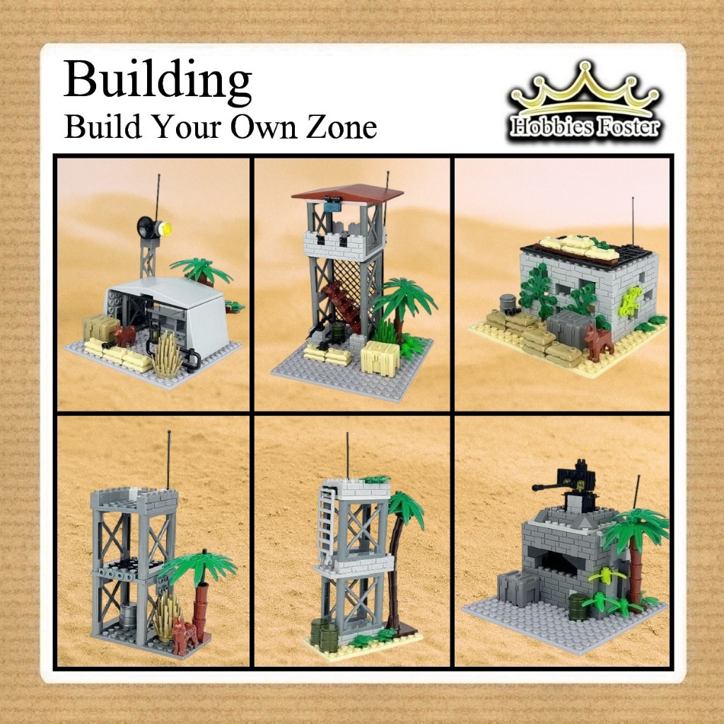 BRF Miniatur Building MOC 1605 - Diorama Tenda Tower Gate Bunker Militer