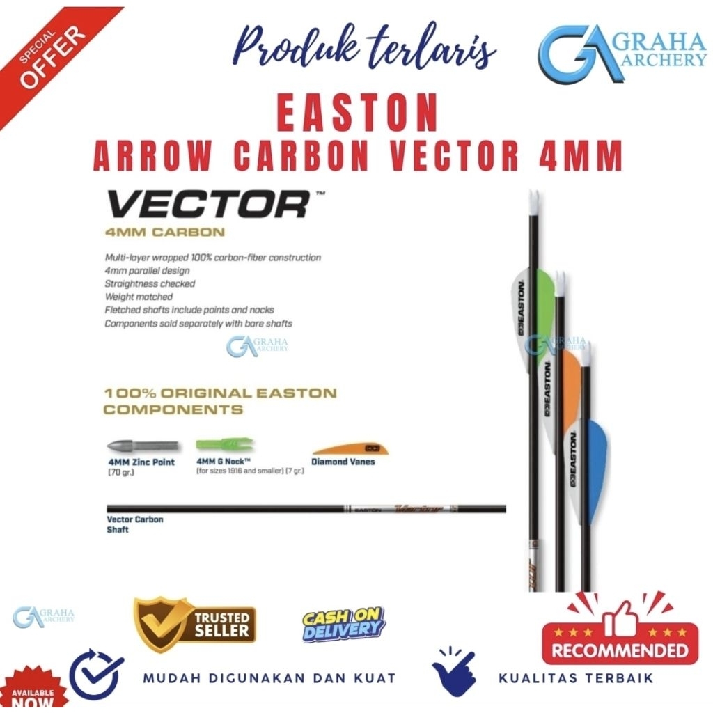ARROW EASTON VECTOR CARBON 4MM | ANAK PANAH CARBON IMPOR DARI AMERIKA | FIBER CARBON