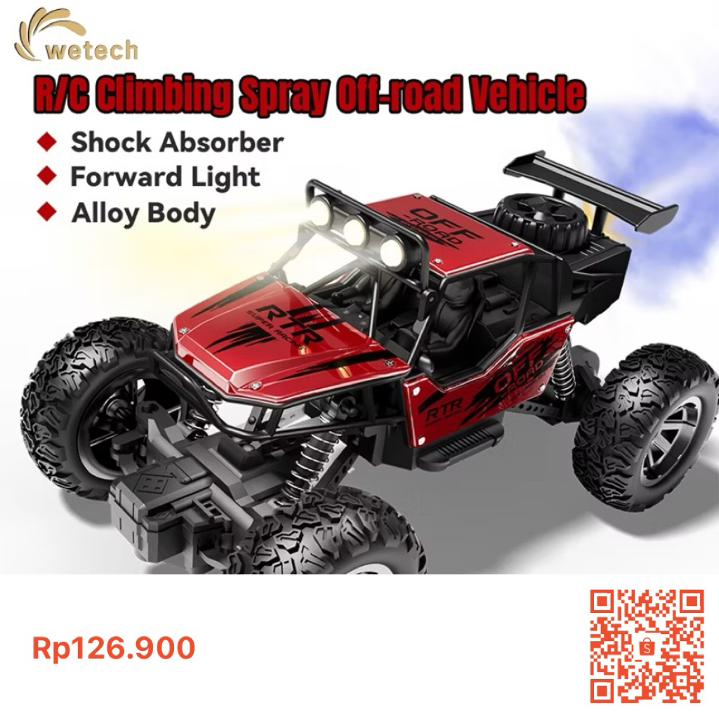 WETECH Mobil Remote Control Alloy Offroad dengan Fitur Semprotan Air Mobil Panjat untuk Semua Medan