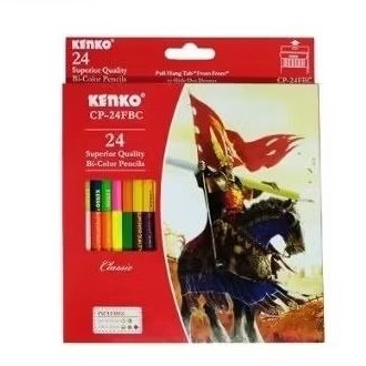 Pensil Warna Kenko CP-24FBC 24 Warna Dua Sisi - Pigmen Nyata, Termasuk Neon & Emas, Tidak Mudah Pata