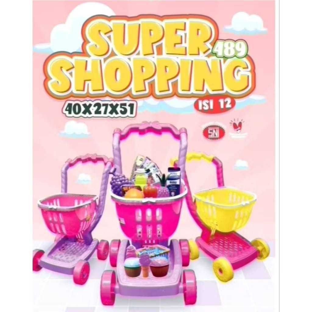 Mainan Troli Supermarket anak/mainan anak dorongan gerobak keranjang supermarket
