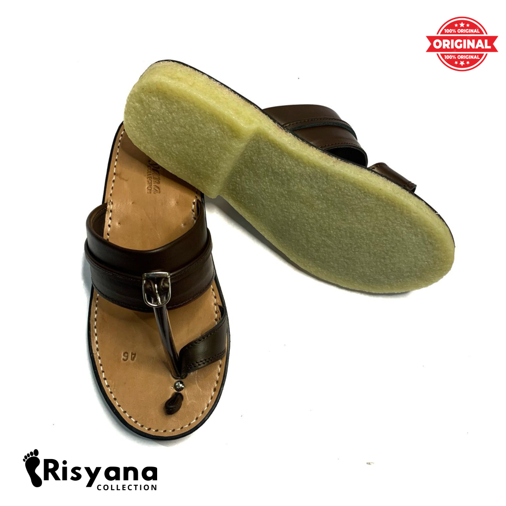 Sandal Tarumpah Pria Kulit Asli Warna Coklat Susu Hitam Tan Coklat Tua Merah Bata Model Cincin Size 