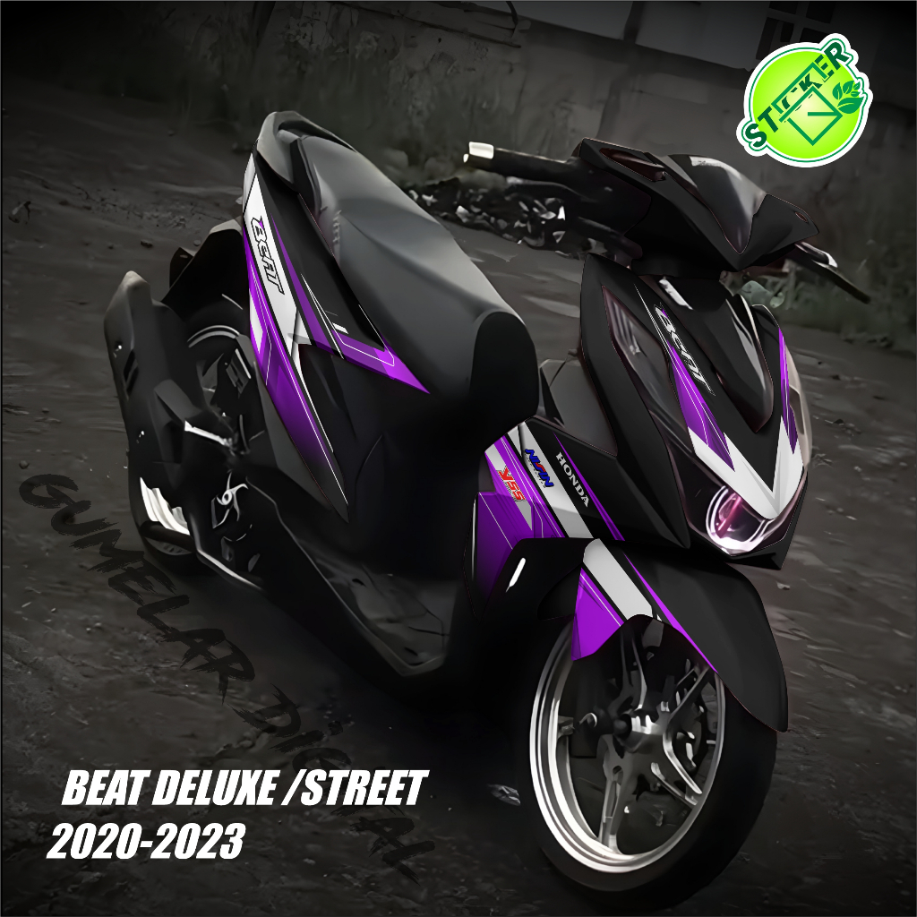 Stiker decal Body Motor Honda Beat Deluxe Street 2020-2023 Hitam Ungu Putih Sporty 005