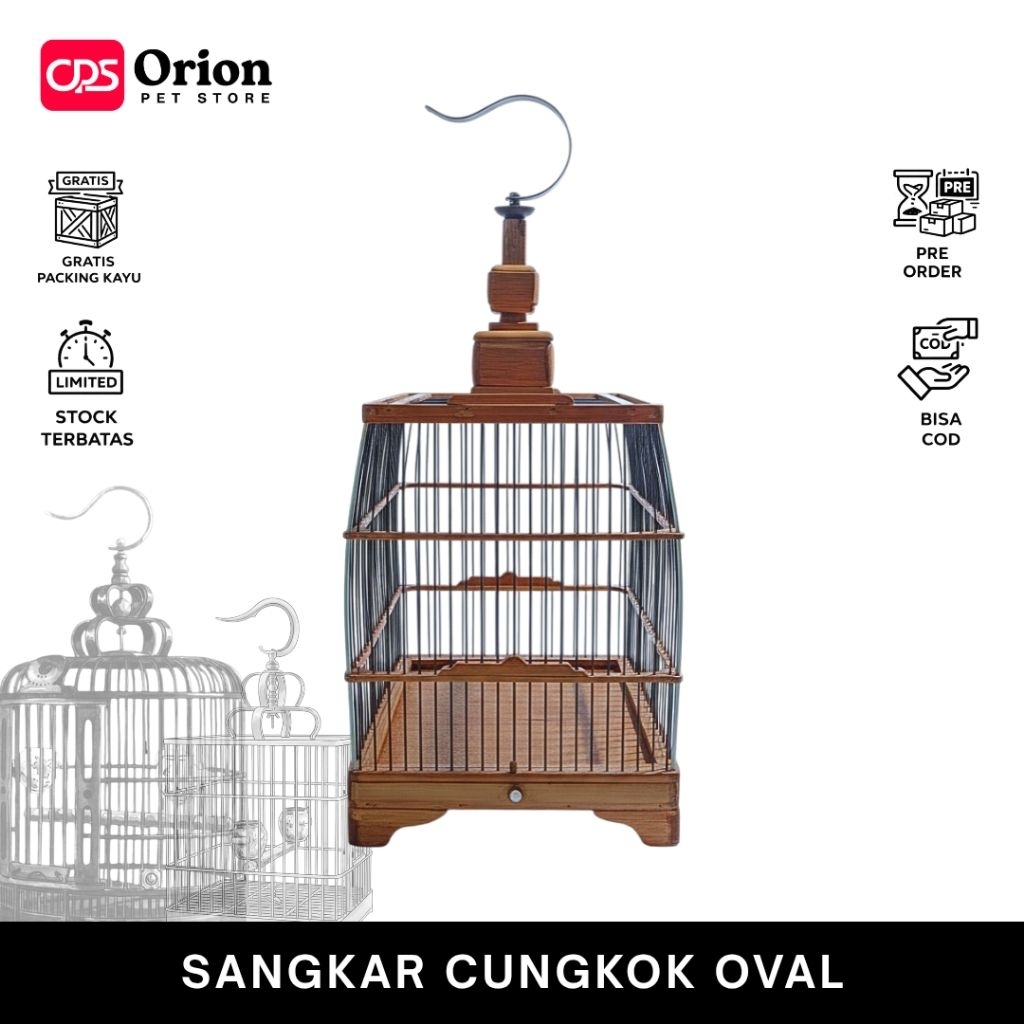 Sangkar Cungkok Oval Minimalis, Bahan Bambu, Ukuran 22x22x29 cm. Untuk Burung Kecil Hingga Sedang.