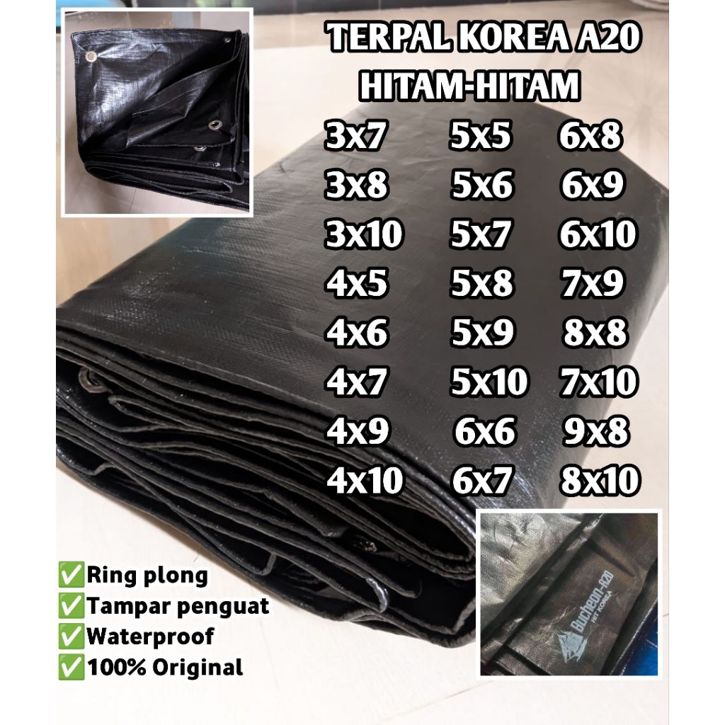 Terpal A20 Korea Hitam-Hitam 8x10 Tenda & Terpal - Tenda Terpal 8x10 Meter Anti Air Anti UV - Terpal