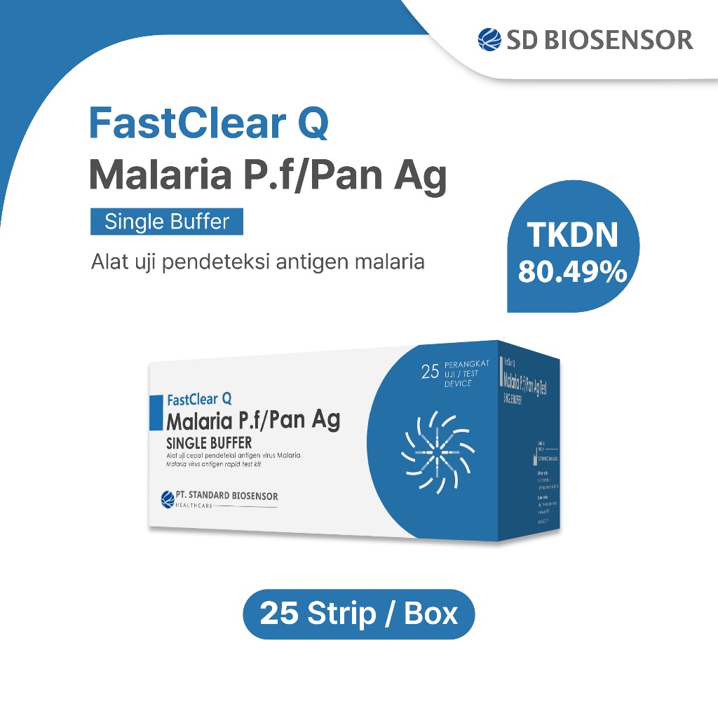 SD BIOSENSOR FastClear Q Malaria P.f/Pan Ag Rapid Test Kit, Tipe: FCQ-MAL-08G kemasan satuan ecer