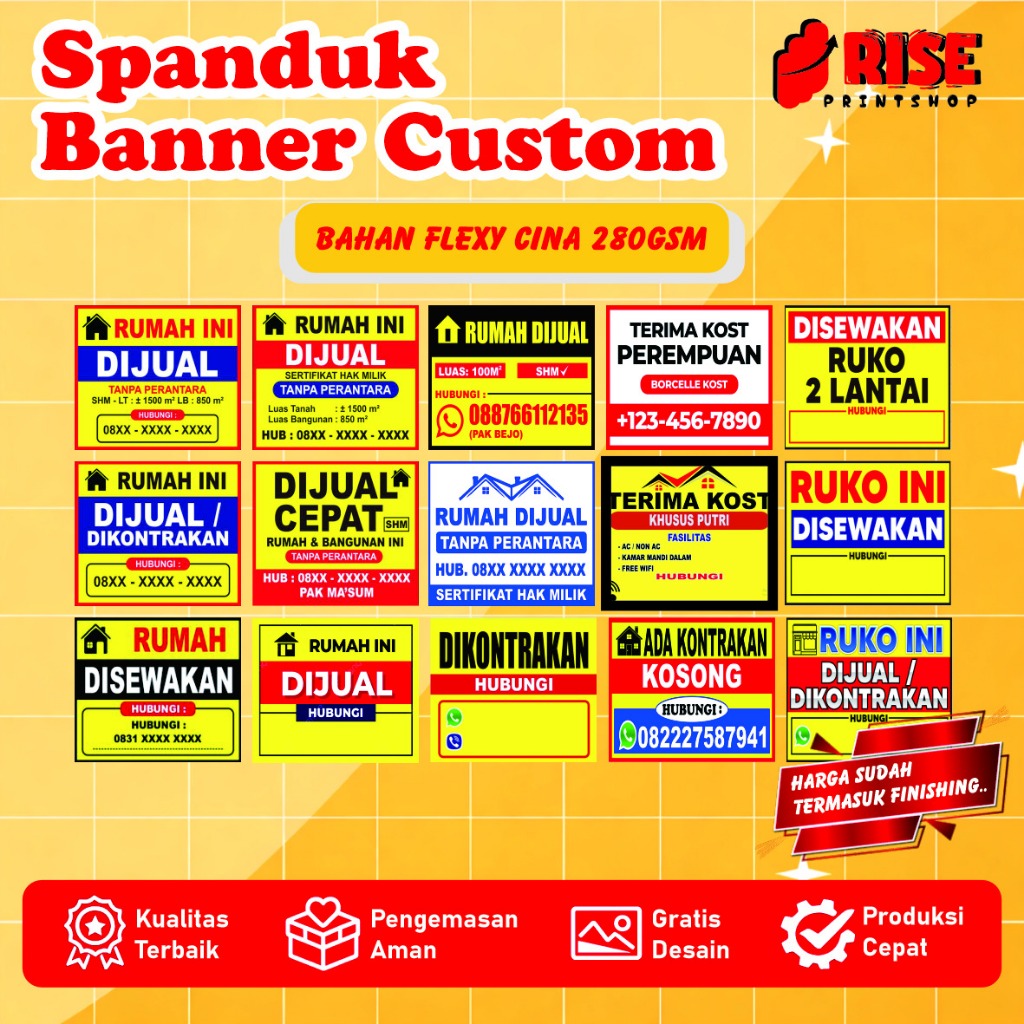 Spanduk Dijual / Dikontrakan / Disewakan || Spanduk Rumah Dijual Sewa Jual Ruko