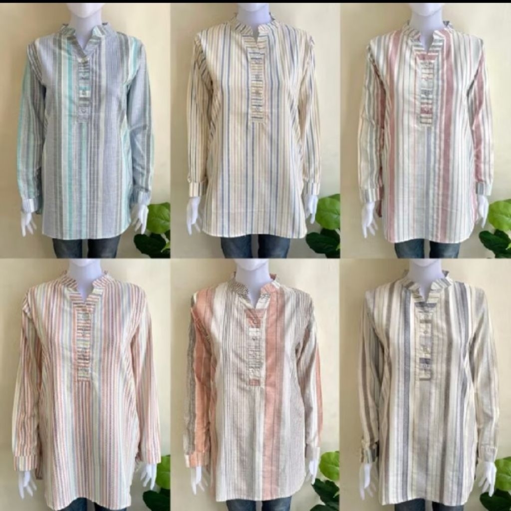 Tunik ELCAEL Bahan Katun Triset Tunik Salur Tunik Kerja Tunik Motif Busui