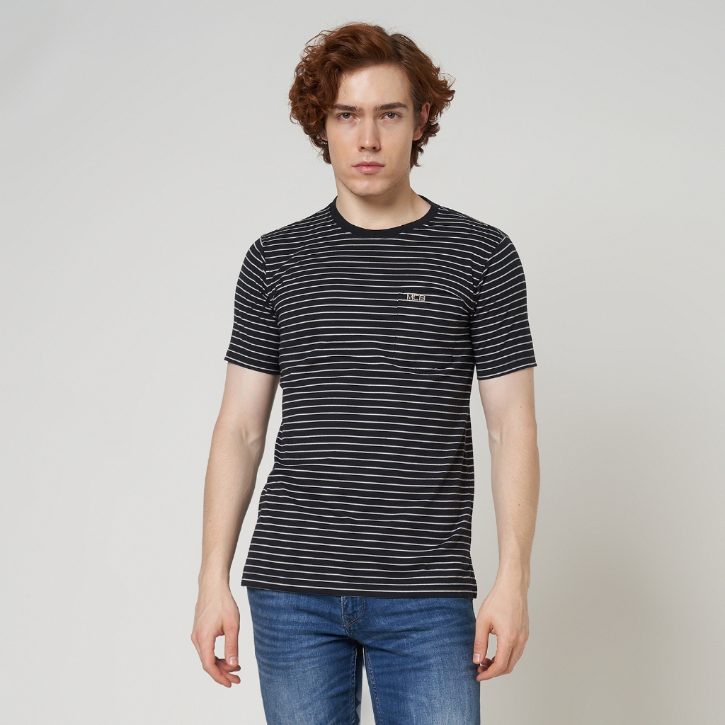 MCB Kaos Pria Reguler Size M-XXL Pocket Salur Basic T Shirt Hitam / Navy | 0103105.04105