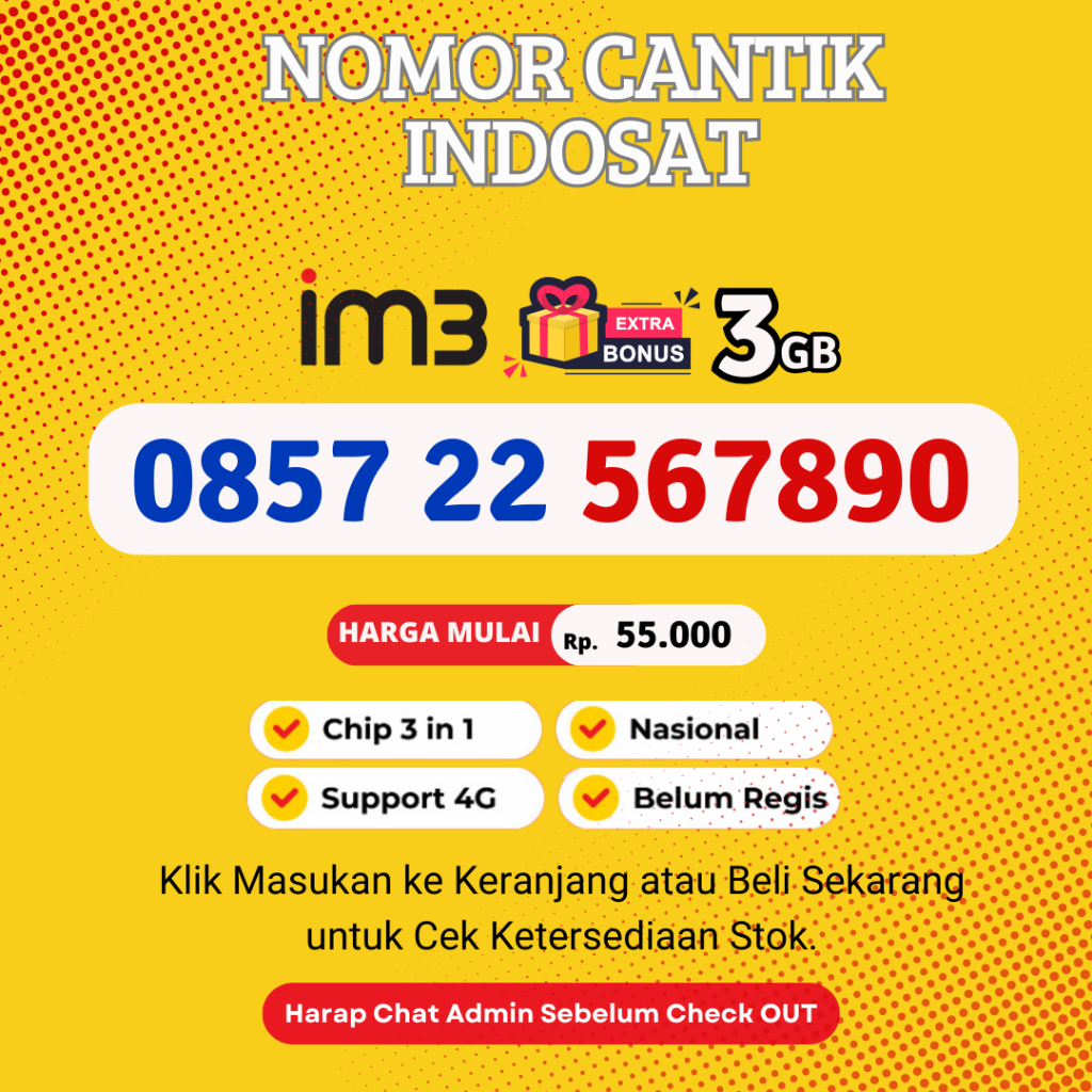 Nomor Cantik IM3 Indosat Seri Urut Naik AABB Murah dan Rapi Support 4G LTE - Kartu Perdana Cantik In