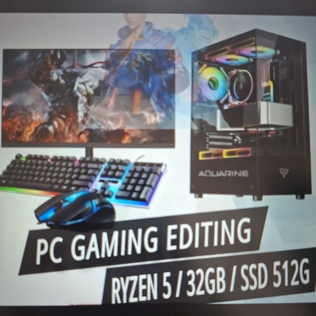 PC Rakitan Gaming Fullset AMD Rayzen 5 5600G Ram 32 GB SSD 512 GB LENGKAP LED 24 INC KEYBOARD MOUSE 