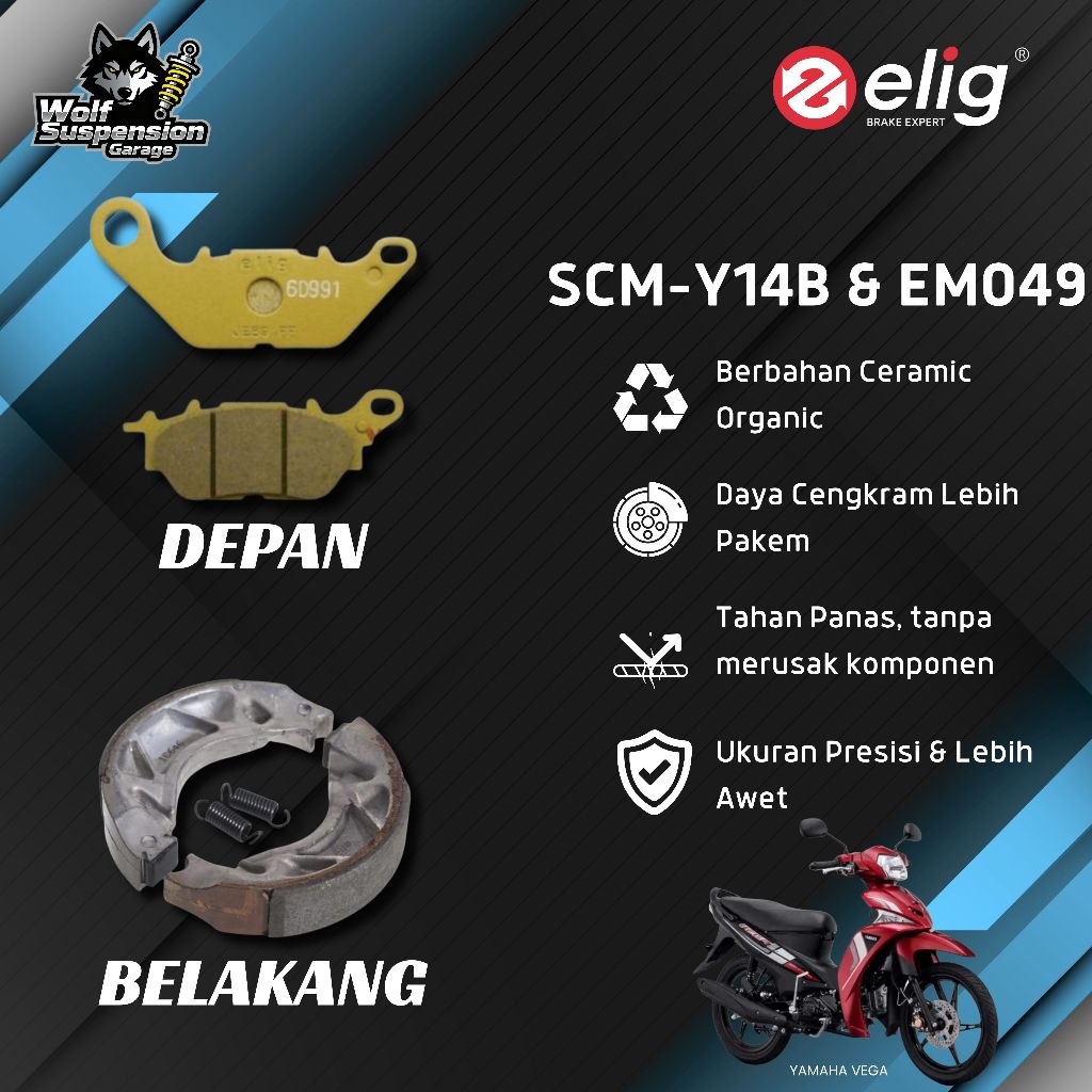 Elig Kampas Rem Depan Belakang Yamaha Vega SCM-Y14B & EM049
