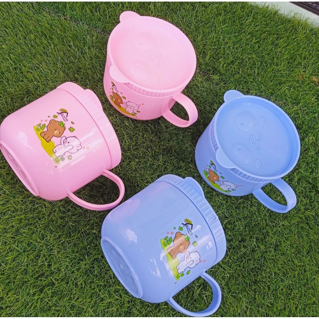 (6pcs)CANGKIR/MUG PLASTIK TUTUP ALEXISH/gelas minum anakcangkir soup tutup shifu/soup cup panda shif