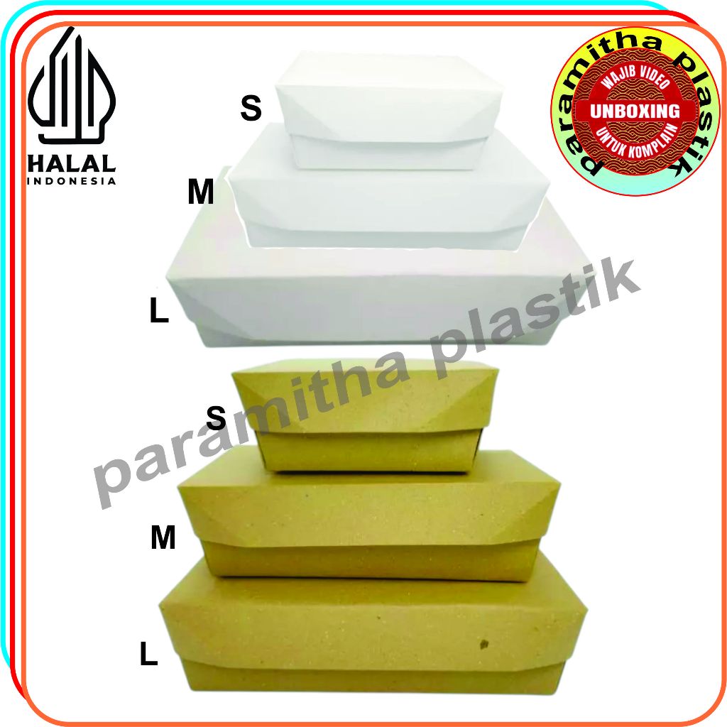 Lunch Box Putih / Lunch Box Kraf Kardus Kotak Makanan Nasi Roti Ukuran M, L (LBMKU, LBLKU, LBKFMKU, 