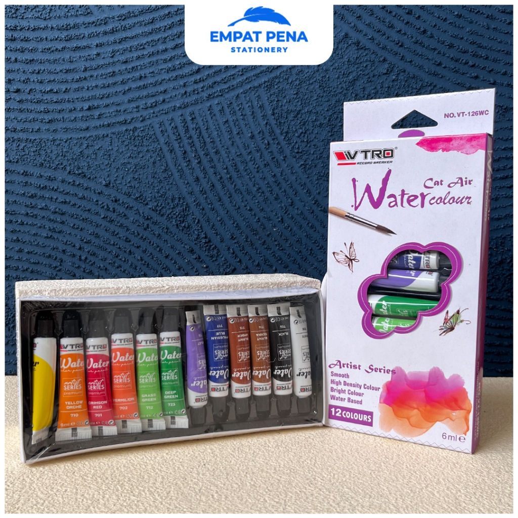 Cat Air VTRO 12 Warna 6ml Water Colour Set Alat Lukis Mewarnai Anak Sekolah TK SD SMP Murah Berkuali