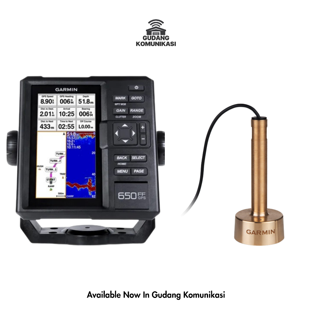 Garmin FF 650 GPS + Transducer GT15M-TH – Garmin Fishfinder 650 GPS Marine Original Garansi Resmi TA