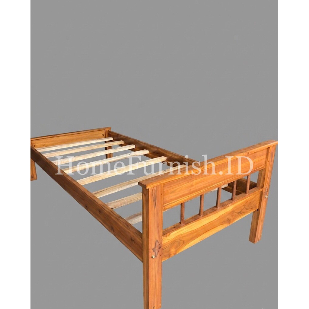 Dipan minimalis / ranjang tempat tidur, berbahan kayu jati single bed
