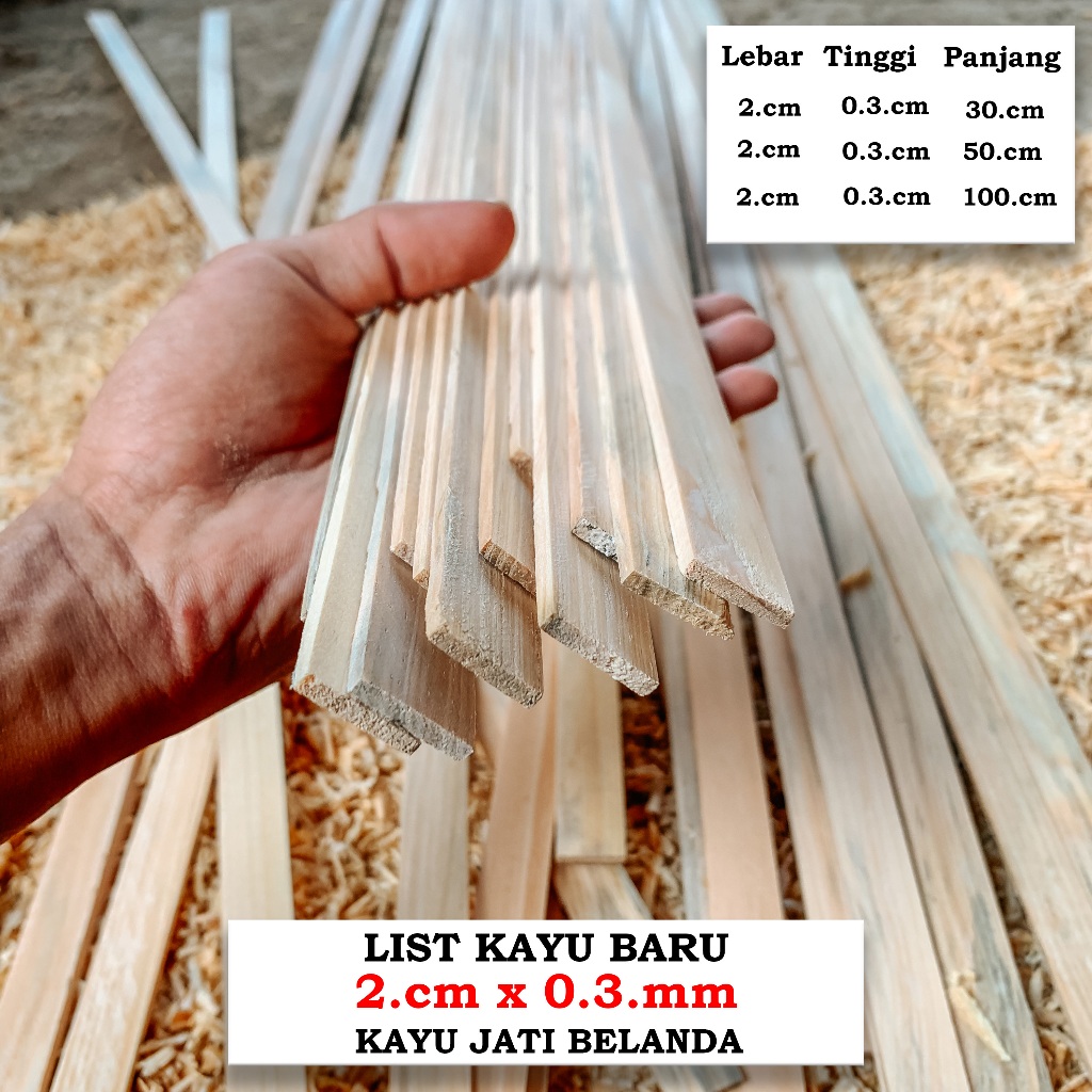 List Tipis Kayu Jati Belanda 2.cm x 3.mm x 100.cm Kayu Baru