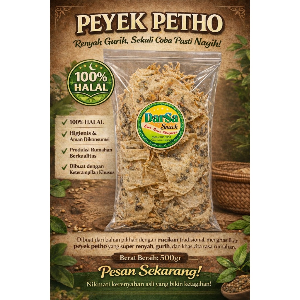 Darsa Peyek Petho Magelang 500gr Rempeyek Cempli Cetul Cetol Ikan Sungai