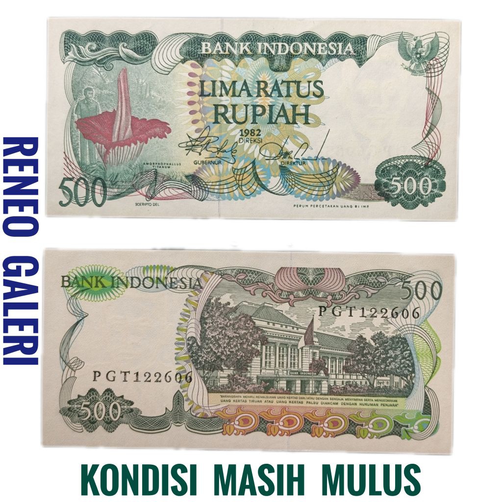 Mulus asli Rp 500 Rupiah tahun 1982 Bunga Bangkai Raflesia Gedung Bank Indonesia Cirebon Uang kertas
