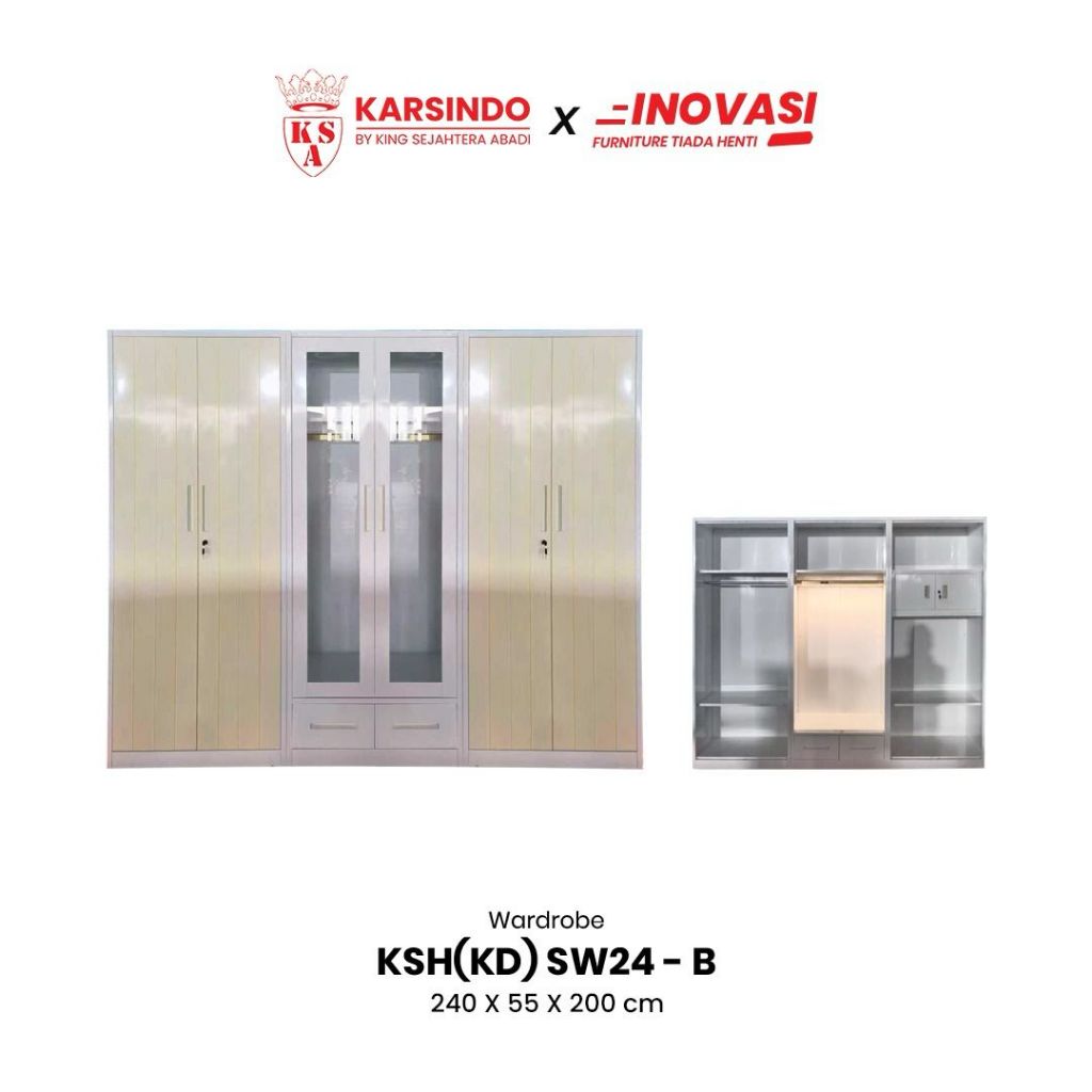 Karsindo Lemari Pakaian Besi Jumbo LED Lemari Baju Anti Rayap KSH