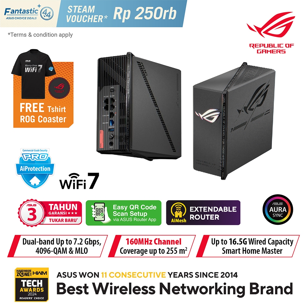 ASUS ROUTER ROG STRIX GS-BE7200X WIFI 7 802.11BE BE7200 DUAL-BAND BLACK 3Y